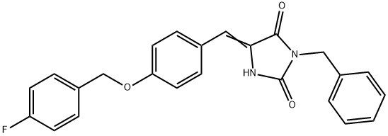 3-benzyl-5-{4-[(4-fluorobenzyl)oxy]benzylidene}-2,4-imidazolidinedione Struktur