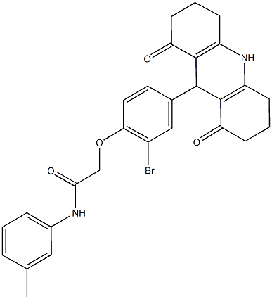 2-[2-bromo-4-(1,8-dioxo-1,2,3,4,5,6,7,8,9,10-decahydro-9-acridinyl)phenoxy]-N-(3-methylphenyl)acetamide Struktur