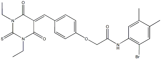 N-(2-bromo-4,5-dimethylphenyl)-2-{4-[(1,3-diethyl-4,6-dioxo-2-thioxotetrahydro-5(2H)-pyrimidinylidene)methyl]phenoxy}acetamide Struktur