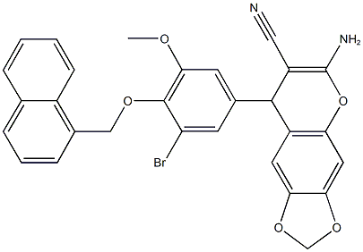 6-amino-8-[3-bromo-5-methoxy-4-(1-naphthylmethoxy)phenyl]-8H-[1,3]dioxolo[4,5-g]chromene-7-carbonitrile Struktur