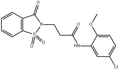 N-(5-chloro-2-methoxyphenyl)-3-(1,1-dioxido-3-oxo-1,2-benzisothiazol-2(3H)-yl)propanamide Struktur