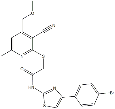 N-[4-(4-bromophenyl)-1,3-thiazol-2-yl]-2-{[3-cyano-4-(methoxymethyl)-6-methyl-2-pyridinyl]thio}acetamide Struktur