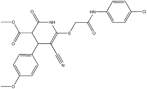 methyl 6-{[2-(4-chloroanilino)-2-oxoethyl]sulfanyl}-5-cyano-4-(4-methoxyphenyl)-2-oxo-1,2,3,4-tetrahydro-3-pyridinecarboxylate Struktur