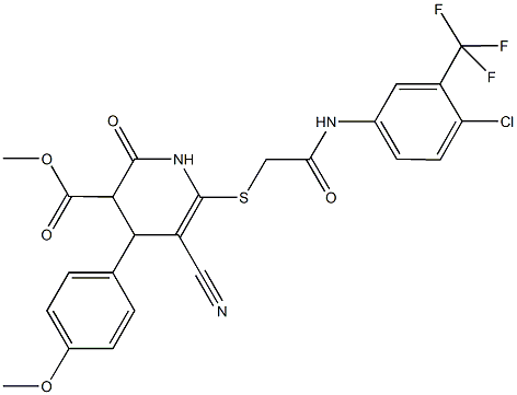 methyl 6-({2-[4-chloro-3-(trifluoromethyl)anilino]-2-oxoethyl}sulfanyl)-5-cyano-4-(4-methoxyphenyl)-2-oxo-1,2,3,4-tetrahydro-3-pyridinecarboxylate Struktur