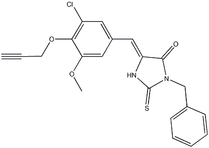 3-benzyl-5-[3-chloro-5-methoxy-4-(2-propynyloxy)benzylidene]-2-thioxo-4-imidazolidinone Struktur