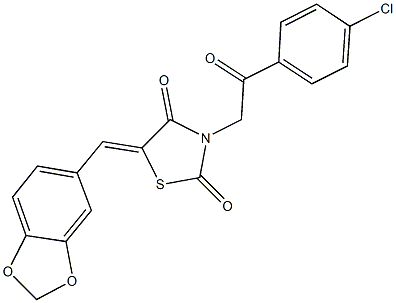 5-(1,3-benzodioxol-5-ylmethylene)-3-[2-(4-chlorophenyl)-2-oxoethyl]-1,3-thiazolidine-2,4-dione Struktur