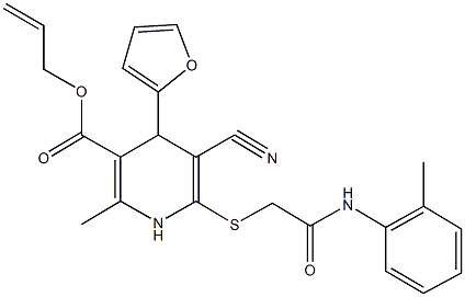 allyl 5-cyano-4-(2-furyl)-2-methyl-6-{[2-oxo-2-(2-toluidino)ethyl]sulfanyl}-1,4-dihydro-3-pyridinecarboxylate Struktur