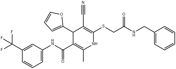 6-{[2-(benzylamino)-2-oxoethyl]sulfanyl}-5-cyano-4-(2-furyl)-2-methyl-N-[3-(trifluoromethyl)phenyl]-1,4-dihydro-3-pyridinecarboxamide Struktur