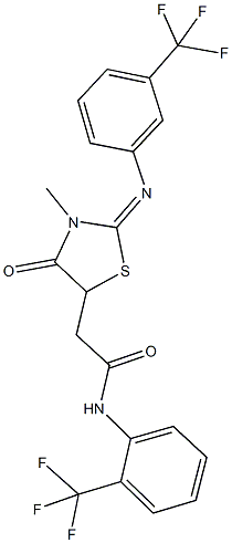 2-(3-methyl-4-oxo-2-{[3-(trifluoromethyl)phenyl]imino}-1,3-thiazolidin-5-yl)-N-[2-(trifluoromethyl)phenyl]acetamide Struktur