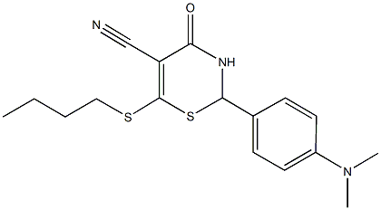 6-(butylsulfanyl)-2-[4-(dimethylamino)phenyl]-4-oxo-3,4-dihydro-2H-1,3-thiazine-5-carbonitrile Struktur