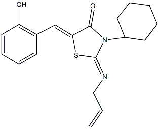 2-(allylimino)-3-cyclohexyl-5-(2-hydroxybenzylidene)-1,3-thiazolidin-4-one Struktur