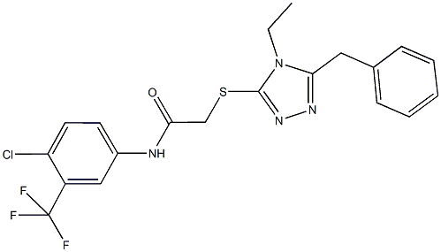 2-[(5-benzyl-4-ethyl-4H-1,2,4-triazol-3-yl)sulfanyl]-N-[4-chloro-3-(trifluoromethyl)phenyl]acetamide Struktur