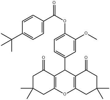 2-methoxy-4-(3,3,6,6-tetramethyl-1,8-dioxo-2,3,4,5,6,7,8,9-octahydro-1H-xanthen-9-yl)phenyl 4-tert-butylbenzoate Struktur