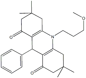 10-(3-methoxypropyl)-3,3,6,6-tetramethyl-9-phenyl-3,4,6,7,9,10-hexahydroacridine-1,8(2H,5H)-dione Struktur