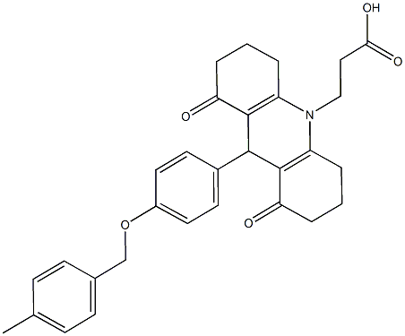 3-(9-{4-[(4-methylbenzyl)oxy]phenyl}-1,8-dioxo-2,3,4,5,6,7,8,9-octahydro-10(1H)-acridinyl)propanoic acid Struktur