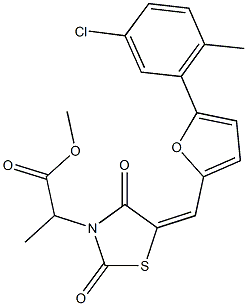 methyl 2-(5-{[5-(5-chloro-2-methylphenyl)-2-furyl]methylene}-2,4-dioxo-1,3-thiazolidin-3-yl)propanoate Struktur