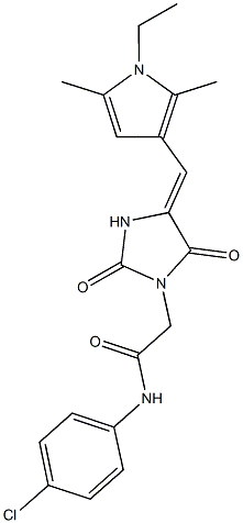 N-(4-chlorophenyl)-2-{4-[(1-ethyl-2,5-dimethyl-1H-pyrrol-3-yl)methylene]-2,5-dioxo-1-imidazolidinyl}acetamide Struktur