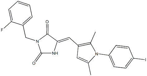 3-(2-fluorobenzyl)-5-{[1-(4-iodophenyl)-2,5-dimethyl-1H-pyrrol-3-yl]methylene}-2,4-imidazolidinedione Struktur