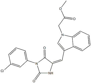 methyl (3-{[1-(3-chlorophenyl)-2,5-dioxo-4-imidazolidinylidene]methyl}-1H-indol-1-yl)acetate Struktur