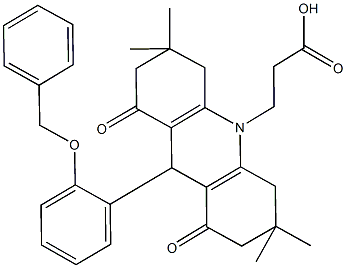 3-(9-[2-(benzyloxy)phenyl]-3,3,6,6-tetramethyl-1,8-dioxo-2,3,4,5,6,7,8,9-octahydro-10(1H)-acridinyl)propanoic acid Struktur