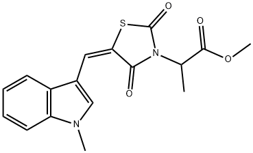 methyl 2-{5-[(1-methyl-1H-indol-3-yl)methylene]-2,4-dioxo-1,3-thiazolidin-3-yl}propanoate Struktur