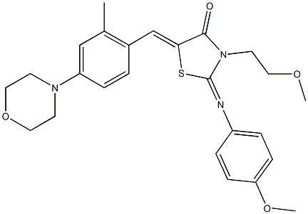 3-(2-methoxyethyl)-2-[(4-methoxyphenyl)imino]-5-[2-methyl-4-(4-morpholinyl)benzylidene]-1,3-thiazolidin-4-one Struktur