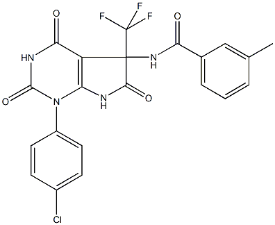 N-[1-(4-chlorophenyl)-2,4,6-trioxo-5-(trifluoromethyl)-2,3,4,5,6,7-hexahydro-1H-pyrrolo[2,3-d]pyrimidin-5-yl]-3-methylbenzamide Struktur