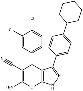 6-amino-3-(4-cyclohexylphenyl)-4-(3,4-dichlorophenyl)-1,4-dihydropyrano[2,3-c]pyrazole-5-carbonitrile Struktur