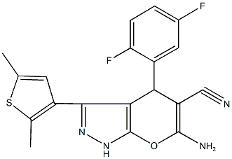 6-amino-4-(2,5-difluorophenyl)-3-(2,5-dimethyl-3-thienyl)-1,4-dihydropyrano[2,3-c]pyrazole-5-carbonitrile Struktur