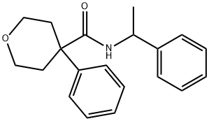 4-phenyl-N-(1-phenylethyl)tetrahydro-2H-pyran-4-carboxamide Struktur