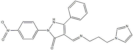 2-{4-nitrophenyl}-4-({[3-(1H-imidazol-1-yl)propyl]imino}methyl)-5-phenyl-1,2-dihydro-3H-pyrazol-3-one Struktur