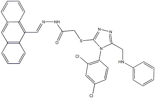 2-{[5-(anilinomethyl)-4-(2,4-dichlorophenyl)-4H-1,2,4-triazol-3-yl]sulfanyl}-N'-(9-anthrylmethylene)acetohydrazide Struktur