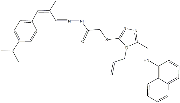 2-({4-allyl-5-[(1-naphthylamino)methyl]-4H-1,2,4-triazol-3-yl}sulfanyl)-N'-[3-(4-isopropylphenyl)-2-methyl-2-propenylidene]acetohydrazide Struktur