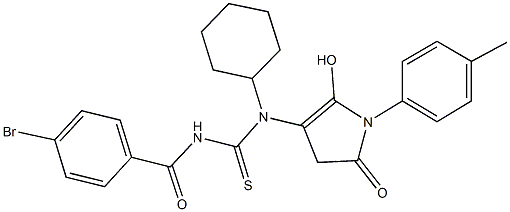 N'-(4-bromobenzoyl)-N-cyclohexyl-N-[2-hydroxy-1-(4-methylphenyl)-5-oxo-4,5-dihydro-1H-pyrrol-3-yl]thiourea Struktur