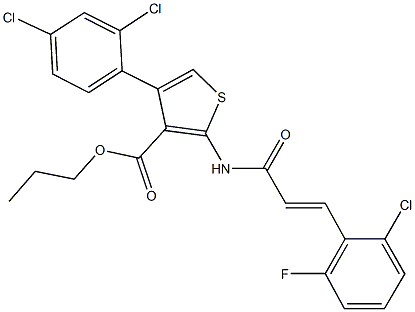 propyl 2-{[3-(2-chloro-6-fluorophenyl)acryloyl]amino}-4-(2,4-dichlorophenyl)-3-thiophenecarboxylate Struktur