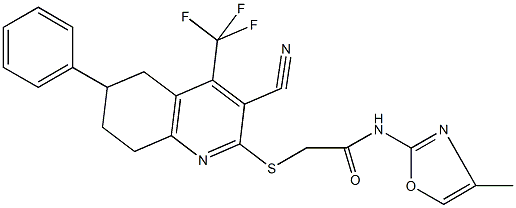 2-{[3-cyano-6-phenyl-4-(trifluoromethyl)-5,6,7,8-tetrahydroquinolin-2-yl]sulfanyl}-N-(4-methyl-1,3-oxazol-2-yl)acetamide Struktur