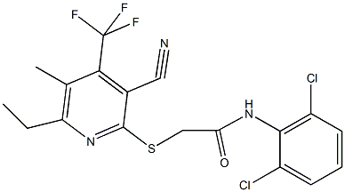 2-{[3-cyano-6-ethyl-5-methyl-4-(trifluoromethyl)pyridin-2-yl]sulfanyl}-N-(2,6-dichlorophenyl)acetamide Struktur