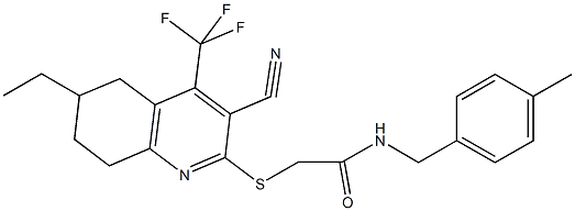 2-{[3-cyano-6-ethyl-4-(trifluoromethyl)-5,6,7,8-tetrahydroquinolin-2-yl]sulfanyl}-N-(4-methylbenzyl)acetamide Struktur