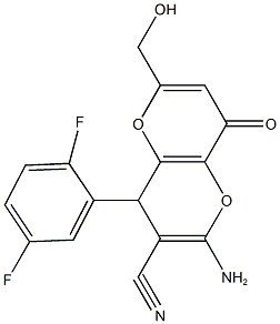 2-amino-4-(2,5-difluorophenyl)-6-(hydroxymethyl)-8-oxo-4,8-dihydropyrano[3,2-b]pyran-3-carbonitrile Struktur