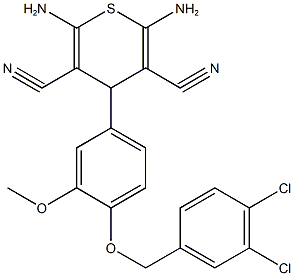 2,6-diamino-4-{4-[(3,4-dichlorobenzyl)oxy]-3-methoxyphenyl}-4H-thiopyran-3,5-dicarbonitrile Struktur