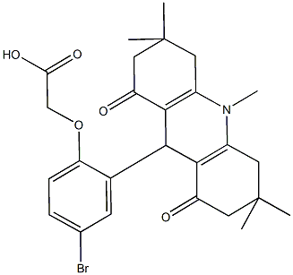 [4-bromo-2-(3,3,6,6,10-pentamethyl-1,8-dioxo-1,2,3,4,5,6,7,8,9,10-decahydro-9-acridinyl)phenoxy]acetic acid Struktur