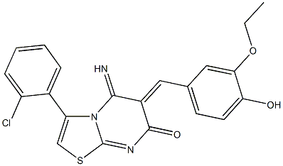 3-(2-chlorophenyl)-6-(3-ethoxy-4-hydroxybenzylidene)-5-imino-5,6-dihydro-7H-[1,3]thiazolo[3,2-a]pyrimidin-7-one Struktur