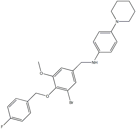 N-{3-bromo-4-[(4-fluorobenzyl)oxy]-5-methoxybenzyl}-4-piperidin-1-ylaniline Struktur