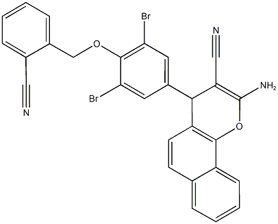 2-amino-4-{3,5-dibromo-4-[(2-cyanobenzyl)oxy]phenyl}-4H-benzo[h]chromene-3-carbonitrile Struktur