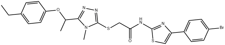 N-[4-(4-bromophenyl)-1,3-thiazol-2-yl]-2-({5-[1-(4-ethylphenoxy)ethyl]-4-methyl-4H-1,2,4-triazol-3-yl}sulfanyl)acetamide Struktur