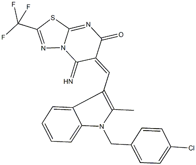 6-{[1-(4-chlorobenzyl)-2-methyl-1H-indol-3-yl]methylene}-5-imino-2-(trifluoromethyl)-5,6-dihydro-7H-[1,3,4]thiadiazolo[3,2-a]pyrimidin-7-one Struktur