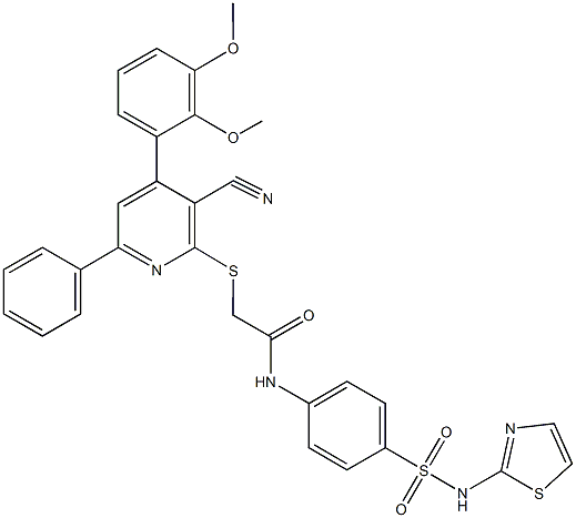 2-{[3-cyano-4-(2,3-dimethoxyphenyl)-6-phenyl-2-pyridinyl]sulfanyl}-N-{4-[(1,3-thiazol-2-ylamino)sulfonyl]phenyl}acetamide Struktur