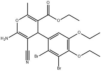 ethyl 6-amino-5-cyano-4-(2,3-dibromo-4,5-diethoxyphenyl)-2-methyl-4H-pyran-3-carboxylate Struktur