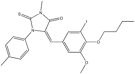 5-(4-butoxy-3-iodo-5-methoxybenzylidene)-3-methyl-1-(4-methylphenyl)-2-thioxo-4-imidazolidinone Struktur