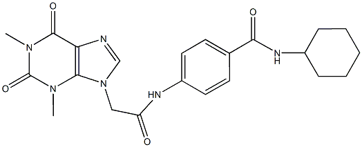 N-cyclohexyl-4-{[(1,3-dimethyl-2,6-dioxo-1,2,3,6-tetrahydro-9H-purin-9-yl)acetyl]amino}benzamide Struktur